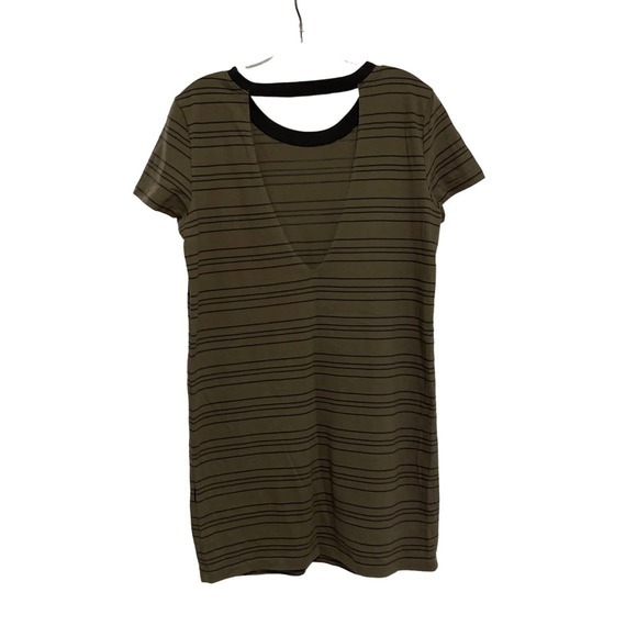 Forever 21 Green and Black Stripe Tee Shirt Dress V Back Size Small - Picture 2 of 6